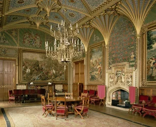 Eastnor Castle, Herefordshire: de salon, met meubels ontworpen door Pugin, ca. 1840